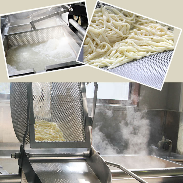 岡安製麺所　うどん製造工程：うどんをゆでる